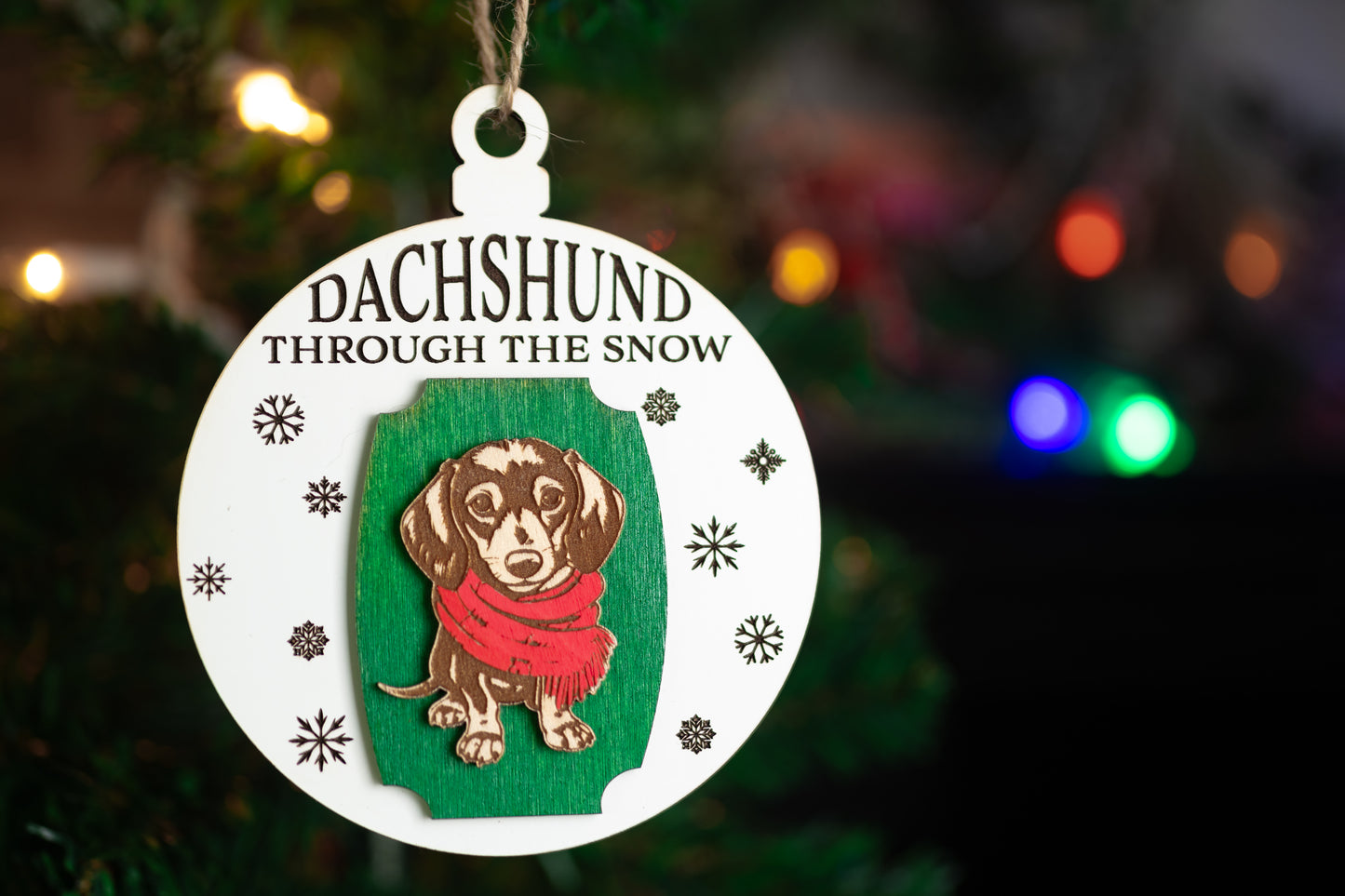 Dachshund Through the Snow Christmas Ornament