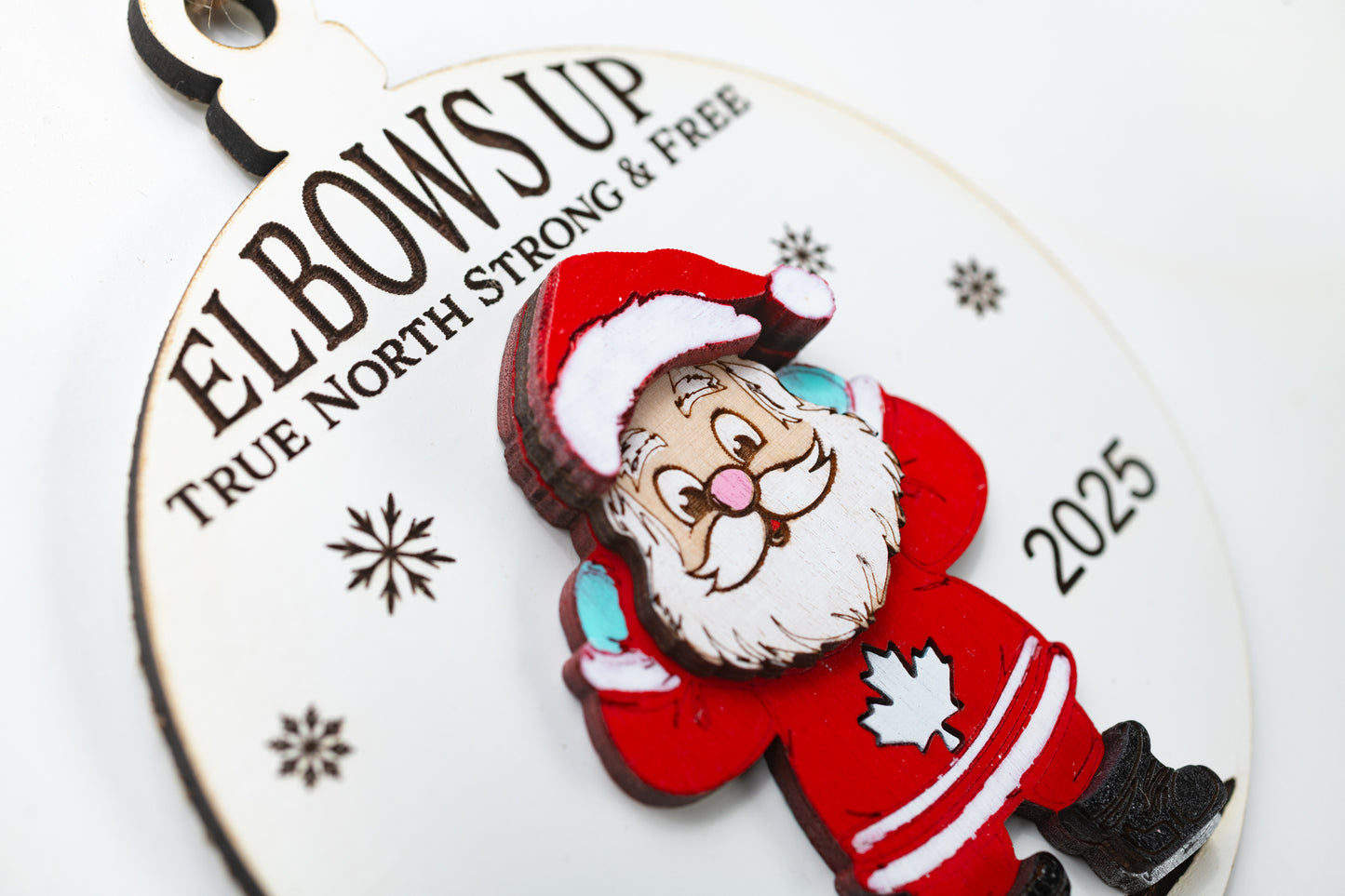 Elbows Up - True North Strong & Free Santa Christmas Ornament