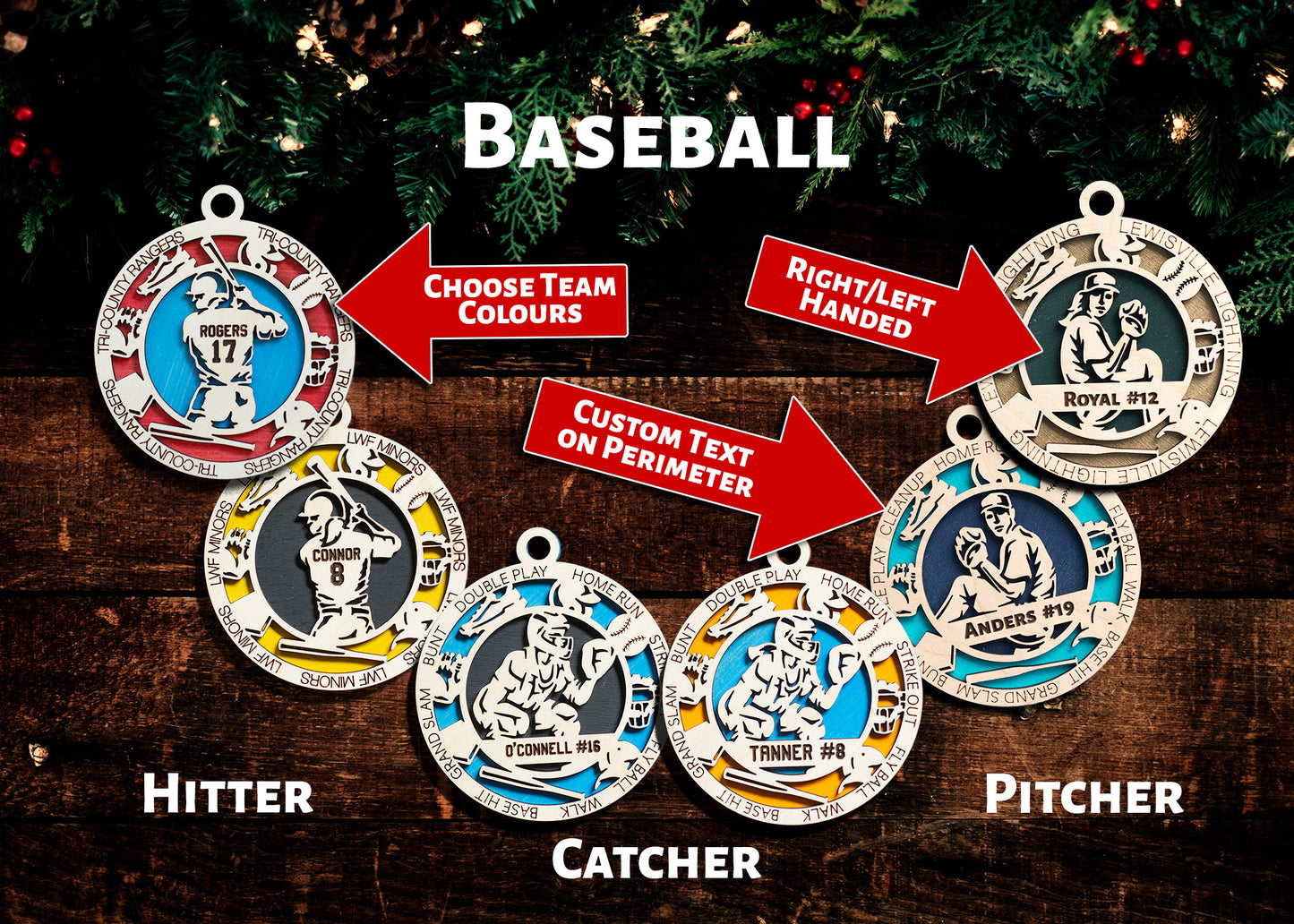 Sports Ornament - Baseball - Softball - Personalized with Team, Colours, Name and Number