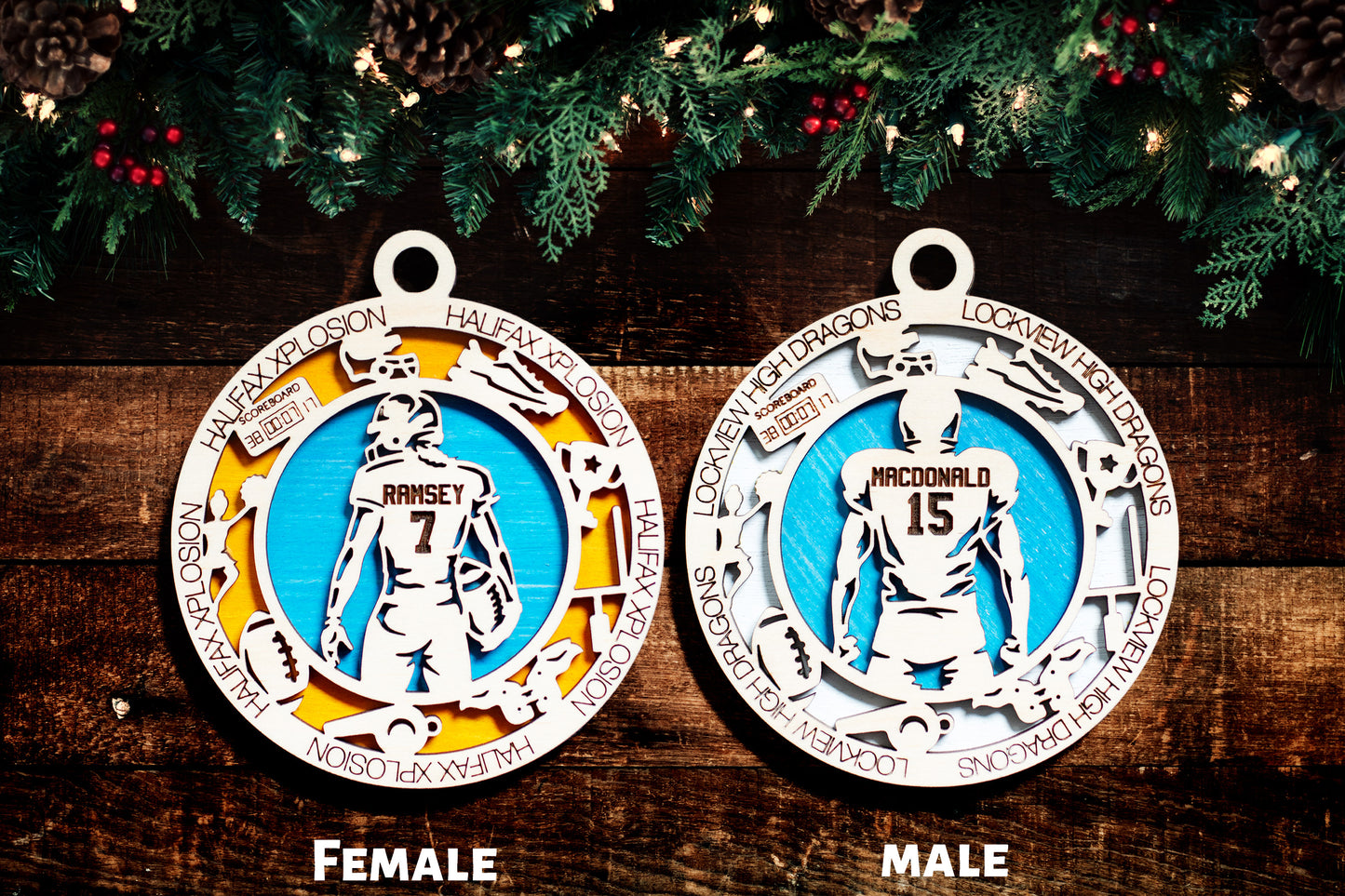 Sports Ornament - Football - Personalized with Team, Colours and Name