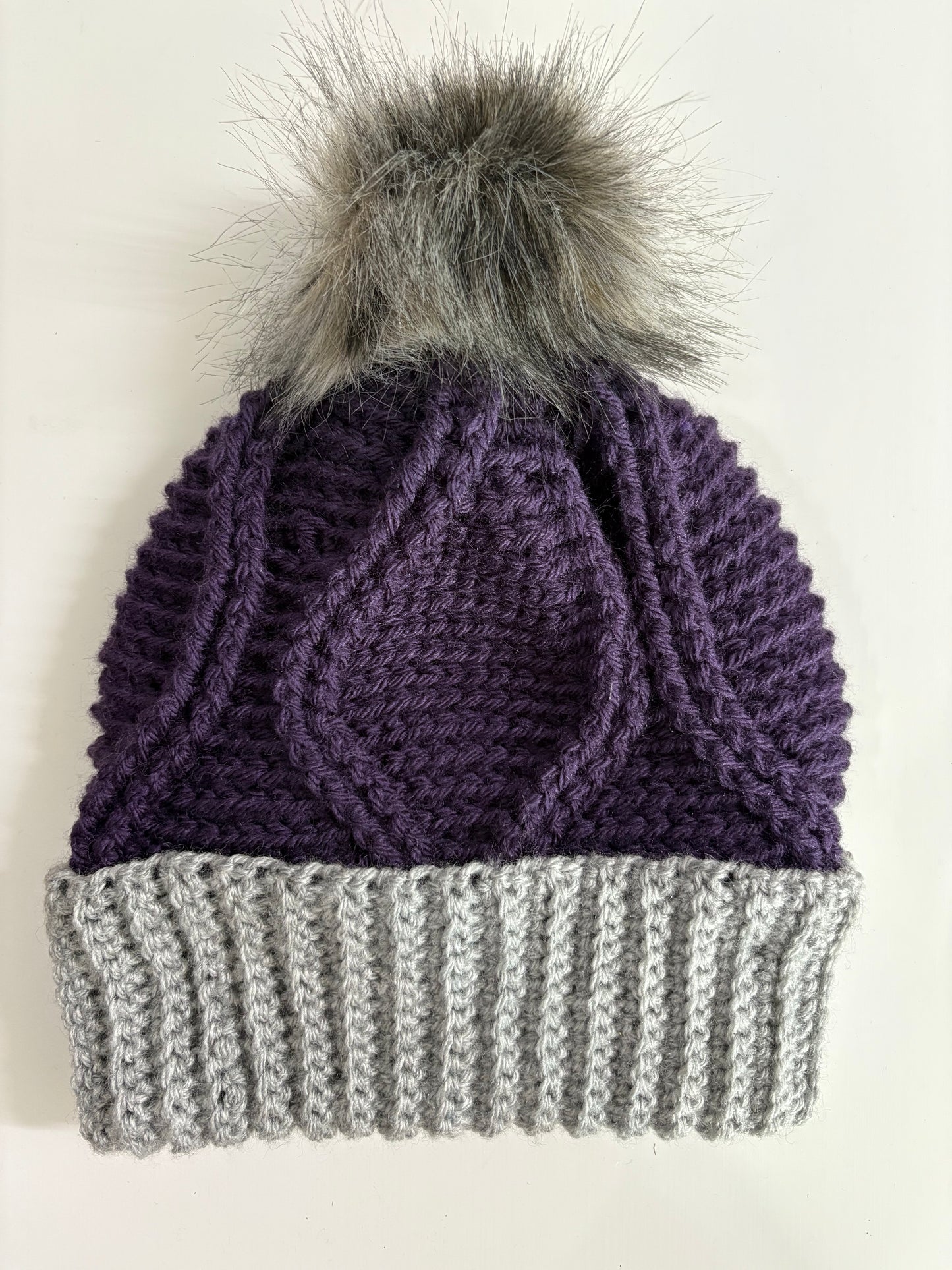 Purple with Silver Heather & Smoke Pom