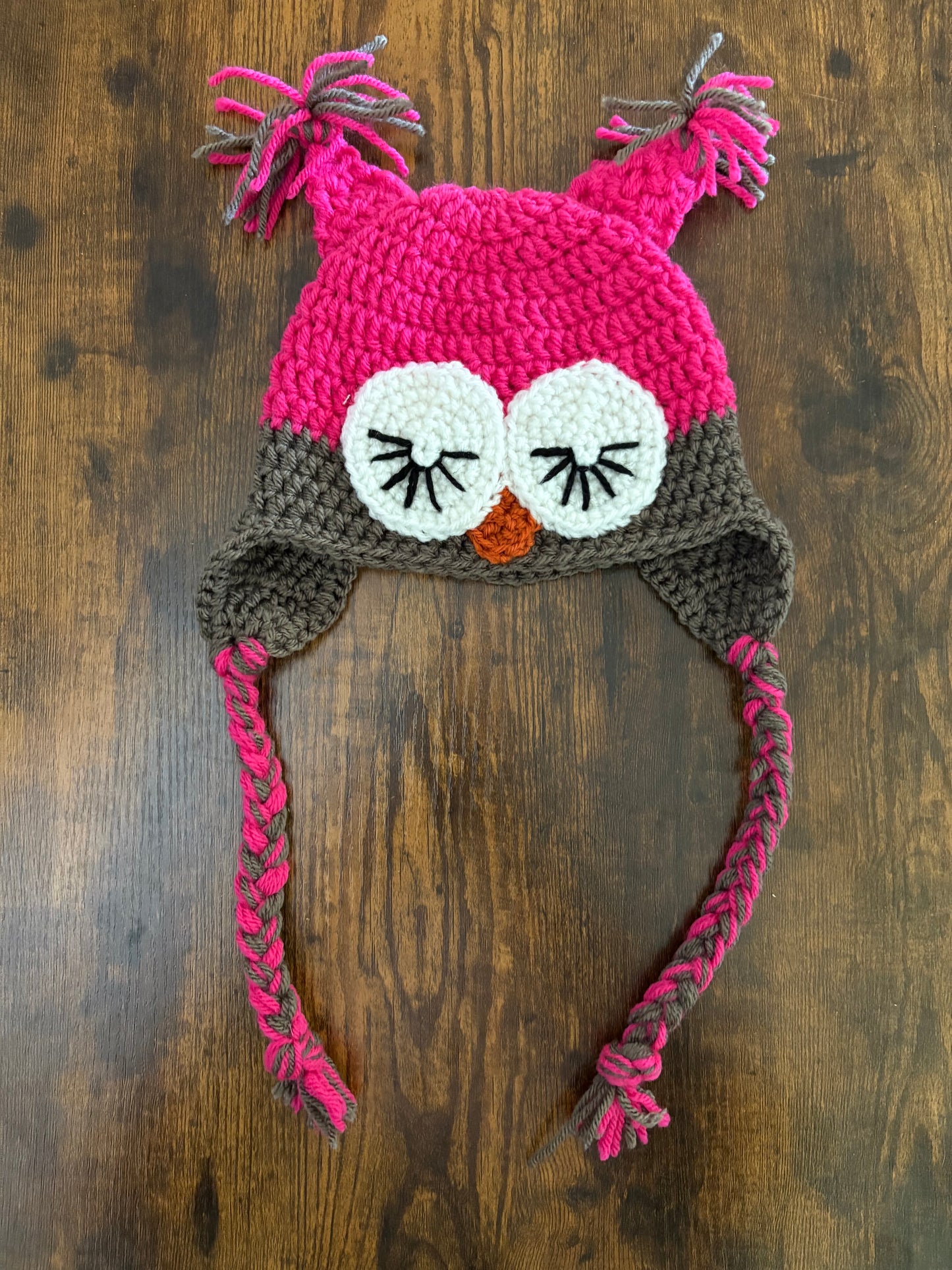 In-Stock 6-12 Month Sleepy Owl in Rose Shocking and Taupe