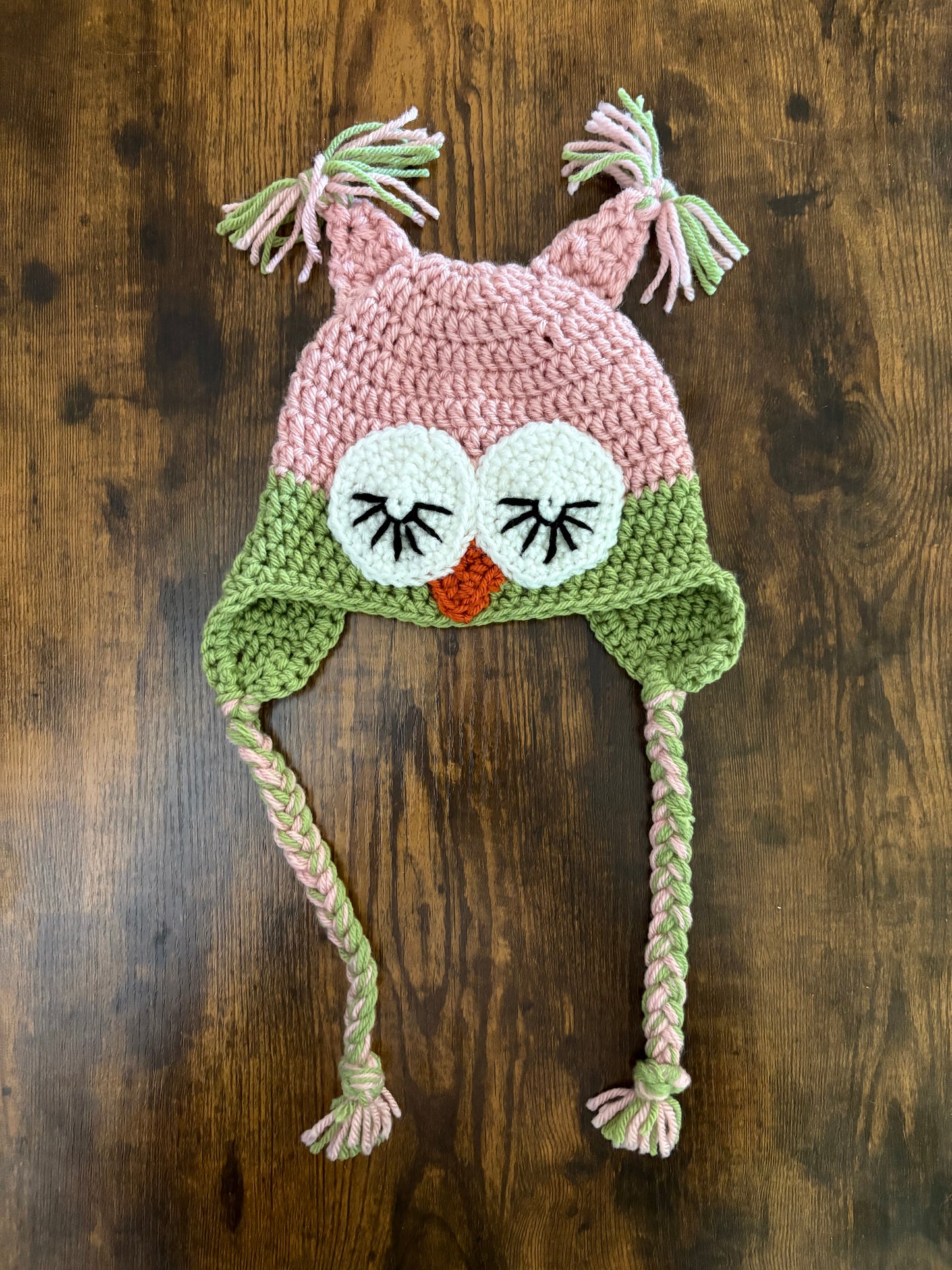 In-Stock 6-12 Month Sleepy Owl in Pink and Dusty Green
