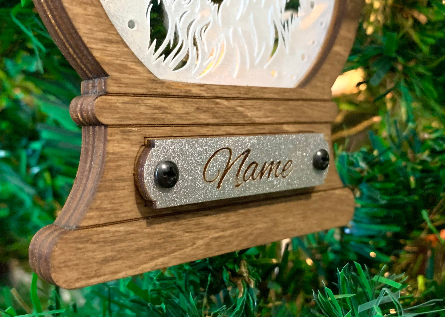 Personalized Acrylic and Wood Cat Snowglobe Ornaments