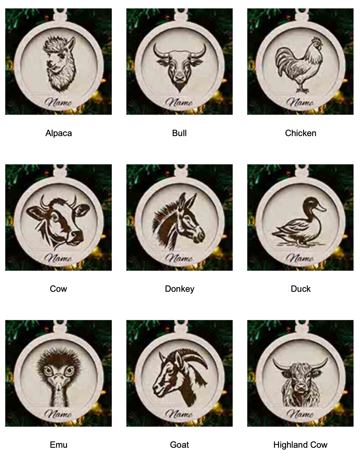 Personalized Engraved Farm Animal Pet Portrait Ornaments