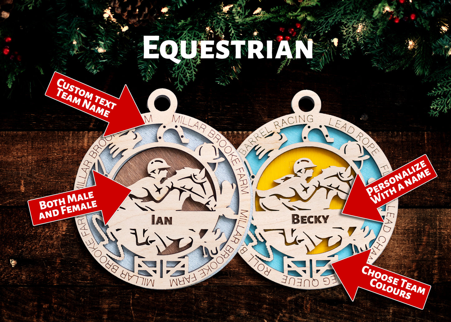 Sports Ornament - Equestrian - Personalized with Barn, Colours, Name