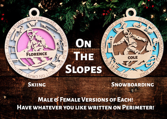 Sports Ornament - Skiing & Snowboarding - Personalized with Team, Colours, Name