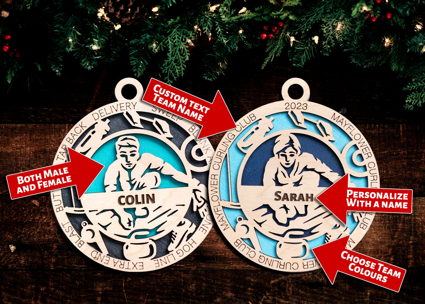 Sports Ornament - Curling - Personalized with Rink, Colours, Name