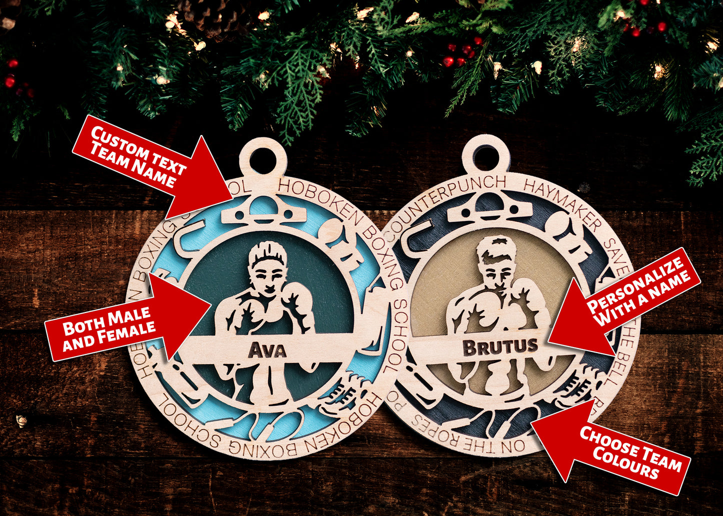 Sports Ornament - Boxing - Personalized with Club, Colours, Name