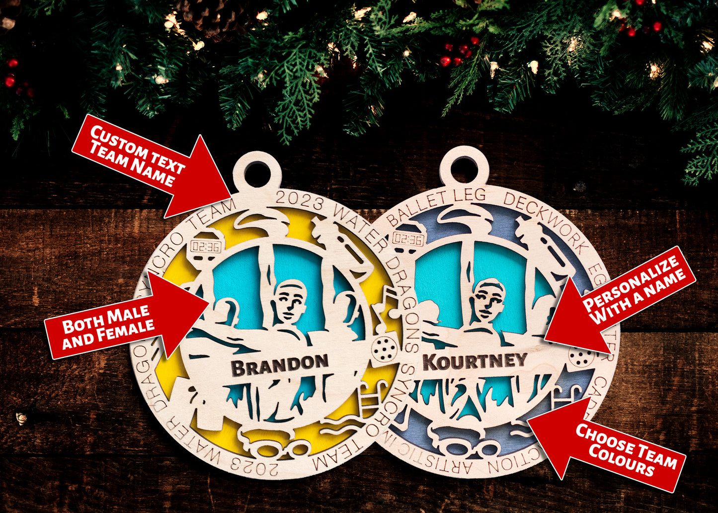 Sports Ornament - Synchronized Swimming - Personalized with Club, Colours, Name