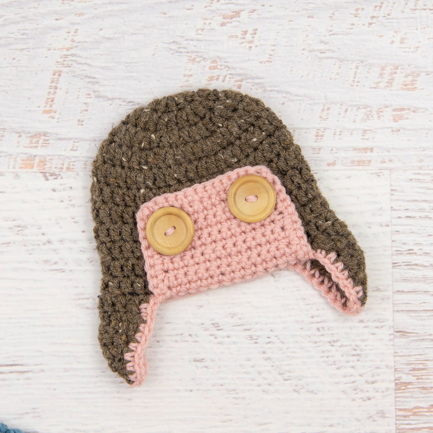 In-Stock 0-6 Month Aviator Hat in Barley with Pink