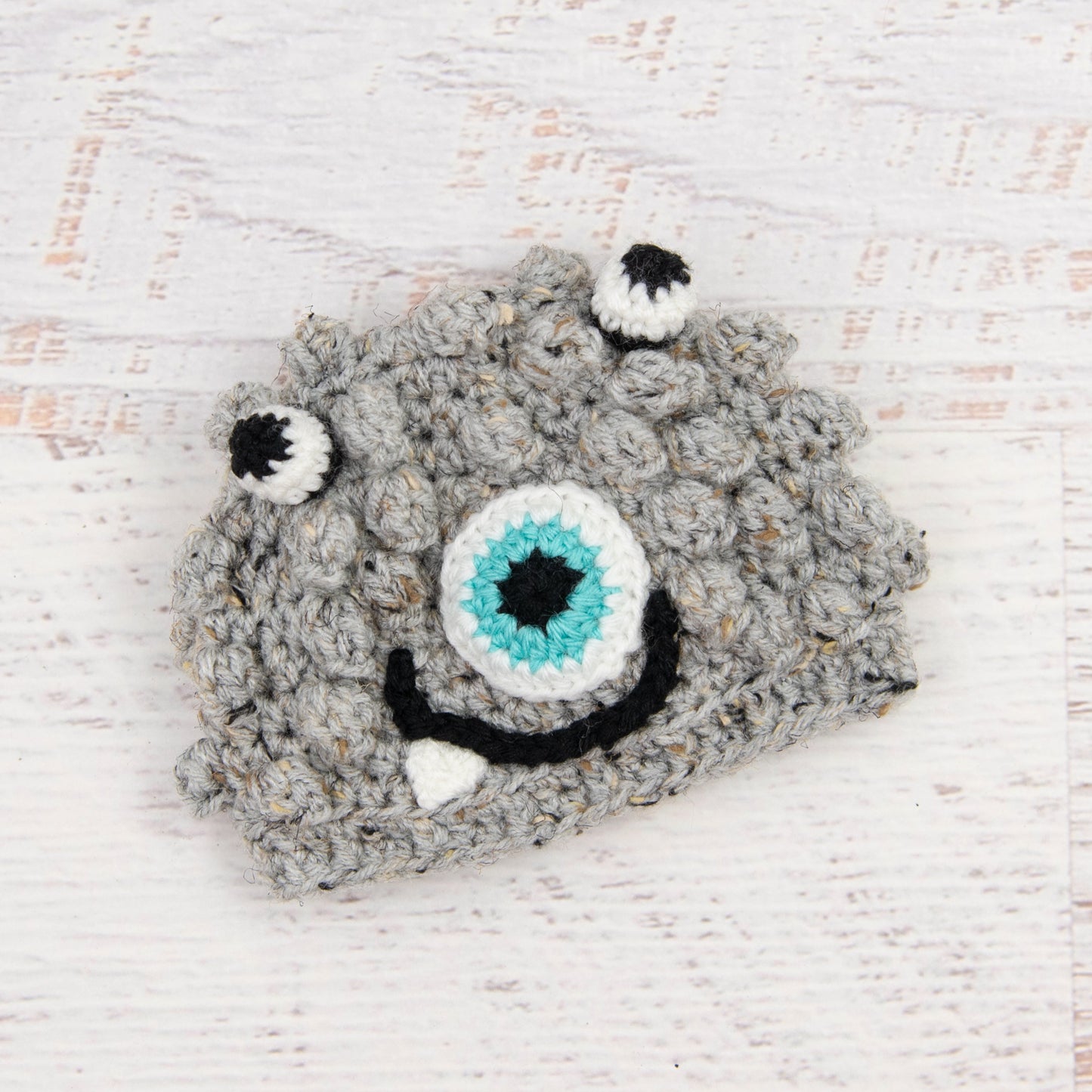 In-Stock Preemie Little Monster in Grey Marble with Aqua Marine Eye