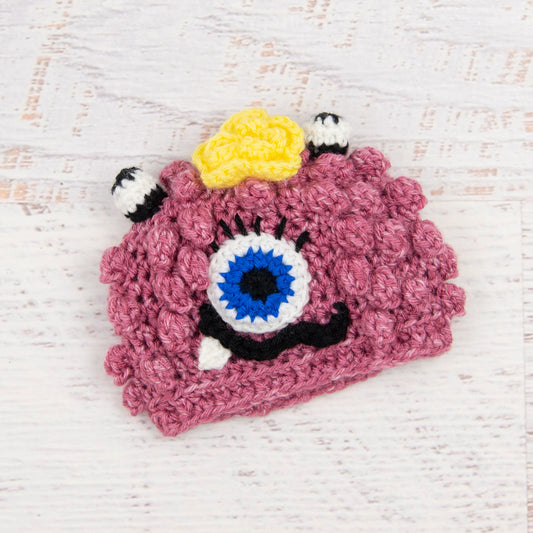 In-Stock 0-6 Month Little Monster in Rose Mist with Electric Blue Eye & Lemon Yellow Flower