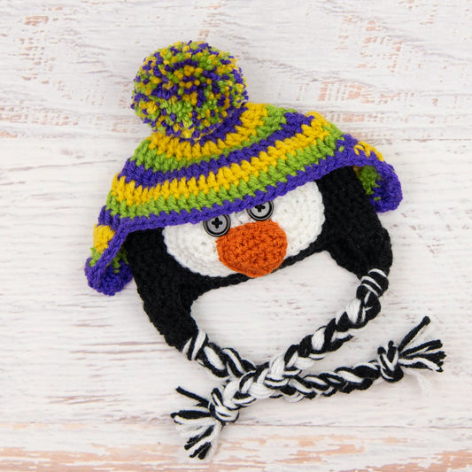 In-Stock 0-6 Month Penguin Hat in Mustard, Fern and Electric Purple