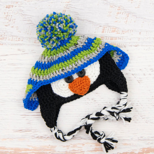 In-Stock 0-6 Month Penguin Hat in Grey Marble, Fern and Electric Blue