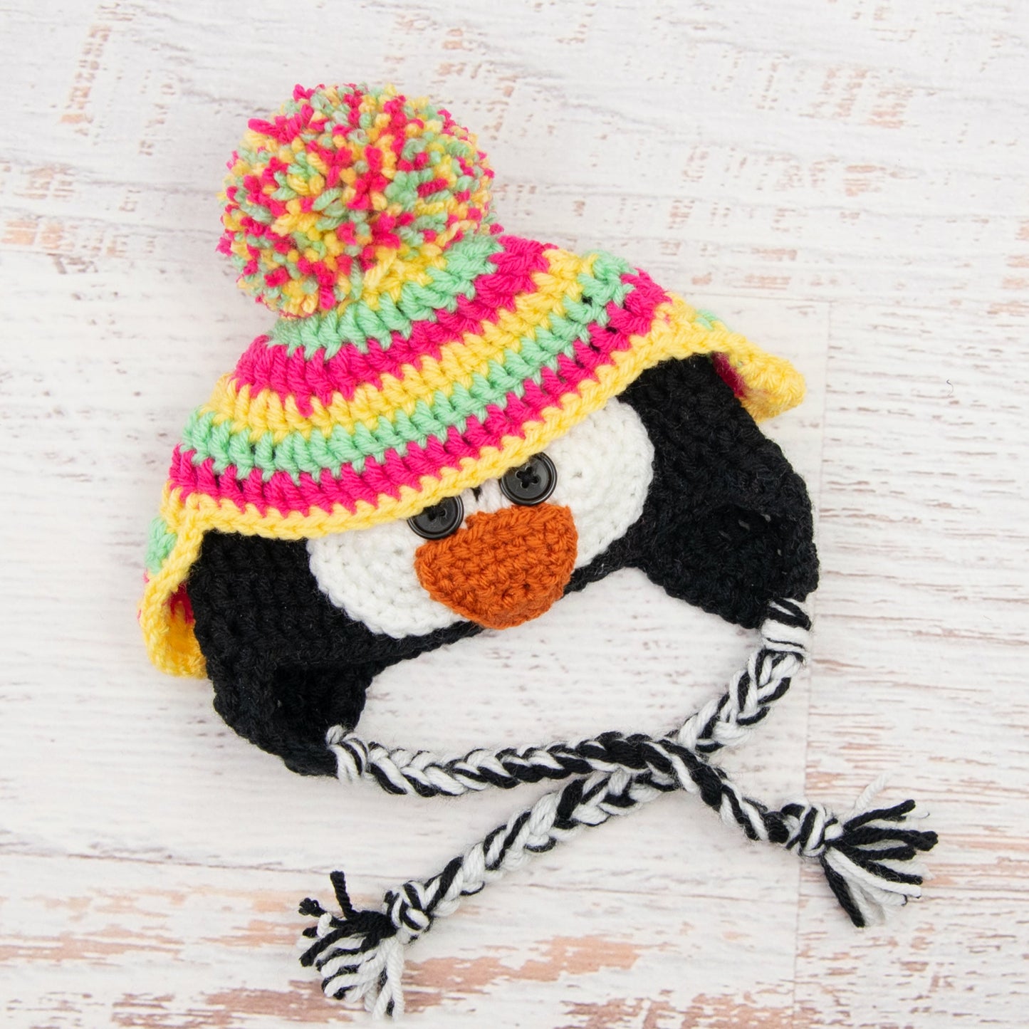 In-Stock 0-6 Month Penguin Hat in Mint, Rose Shocking & Lemon