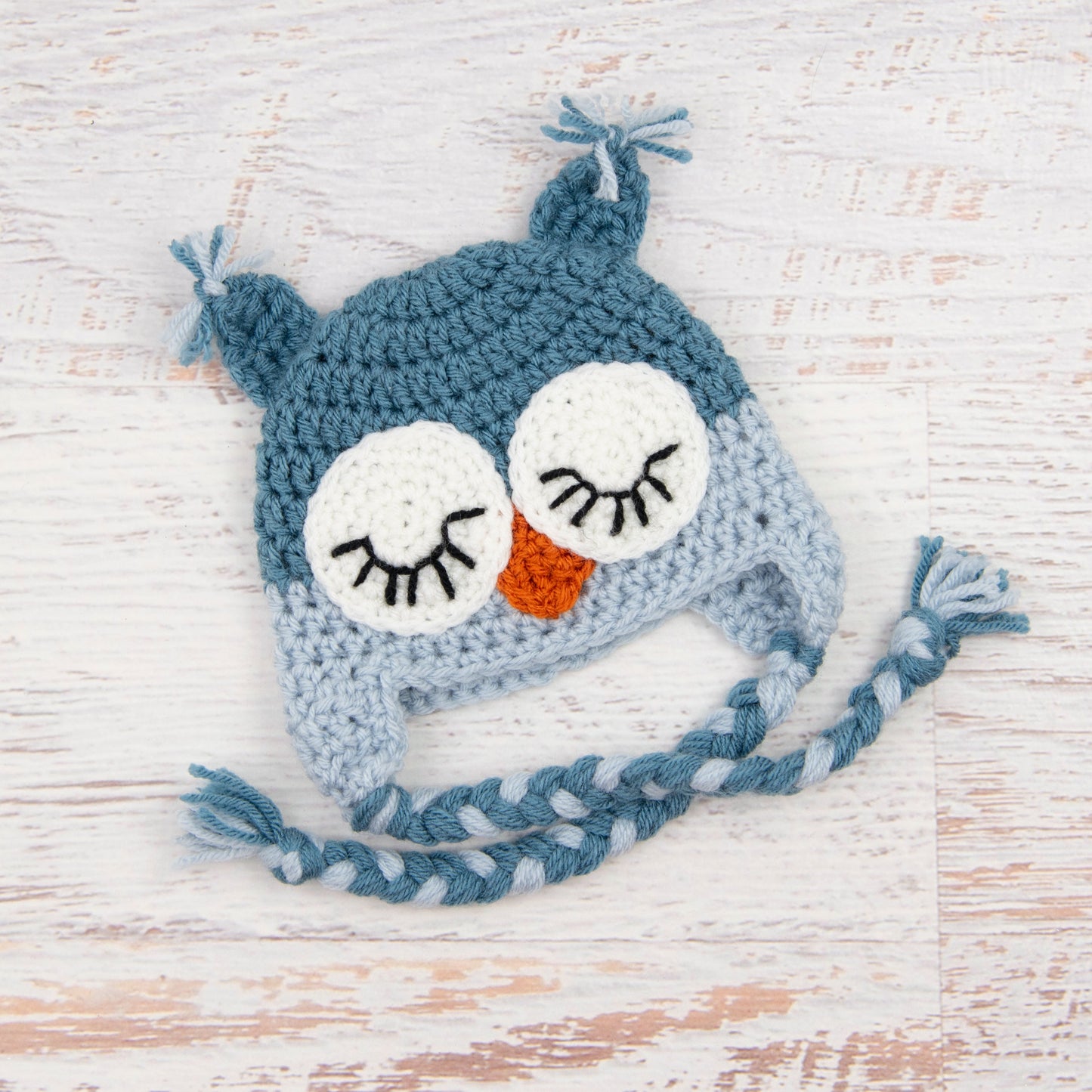 In-Stock 0-6 Month Sleepy Owl in Dusty Blue & Silver Blue