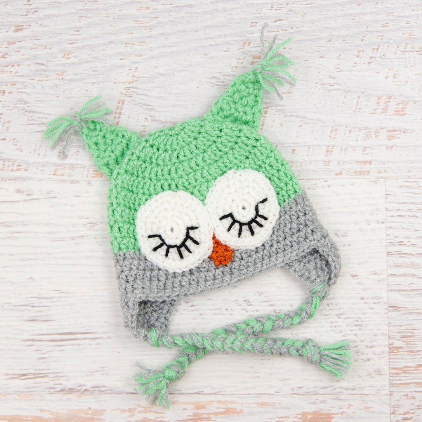 In-Stock 0-6 Month Sleepy Owl in Mint with Silver Heather