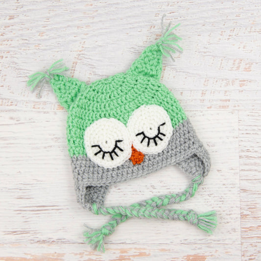 In-Stock 0-6 Month Sleepy Owl in Mint with Silver Heather