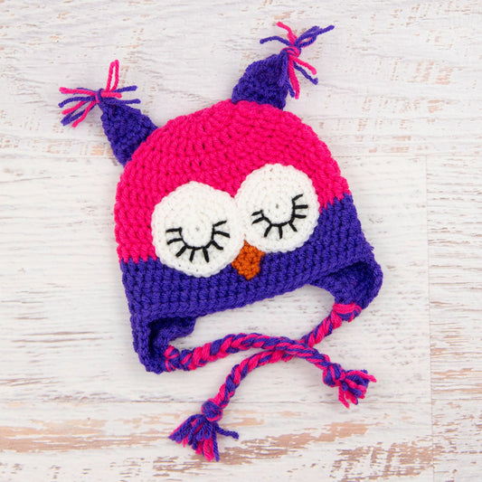 In-Stock 0-6 Month Sleepy Owl in Rose Shocking and Electric Purple