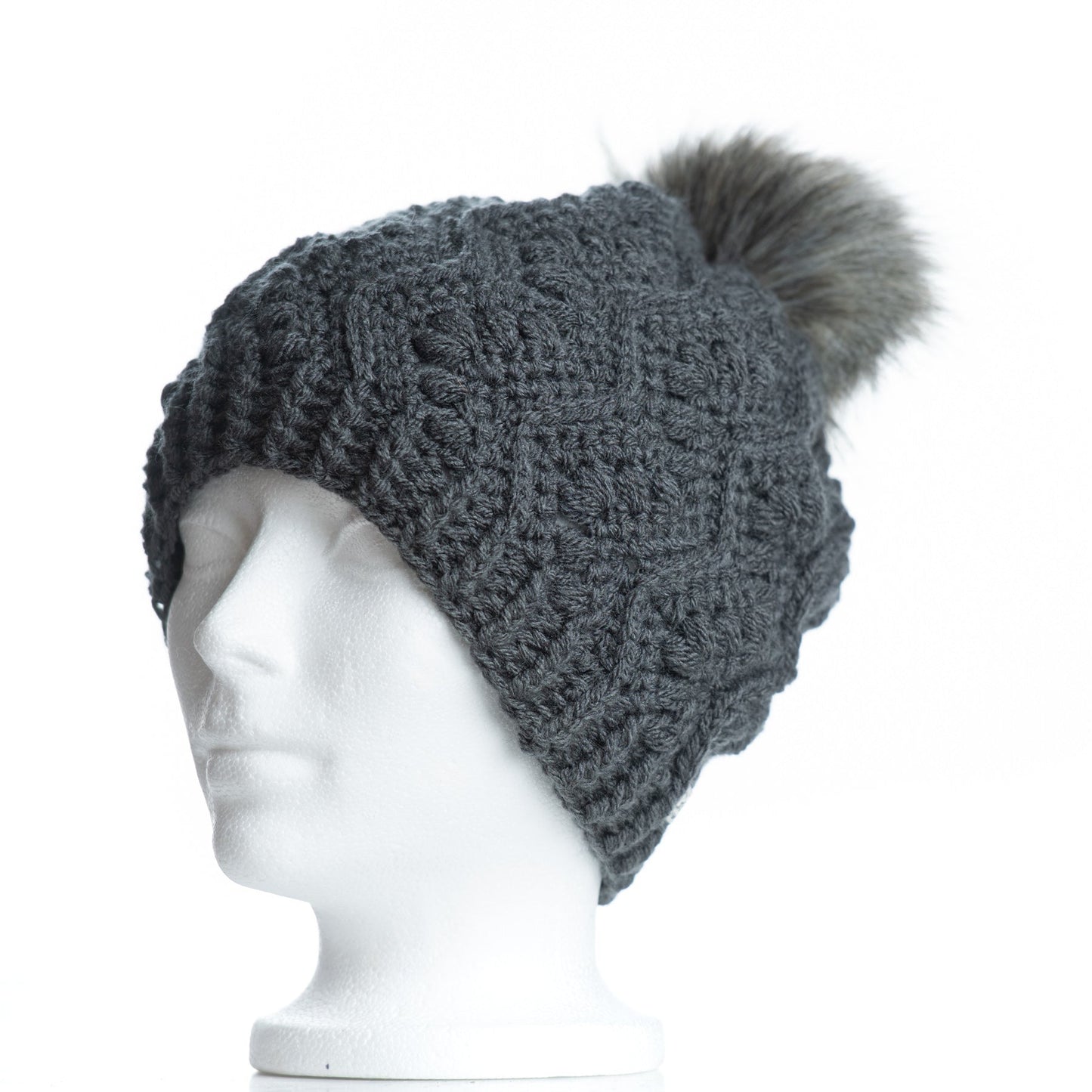 Faux Fur Pom Pom Toque in Charcoal with Smoke Pom