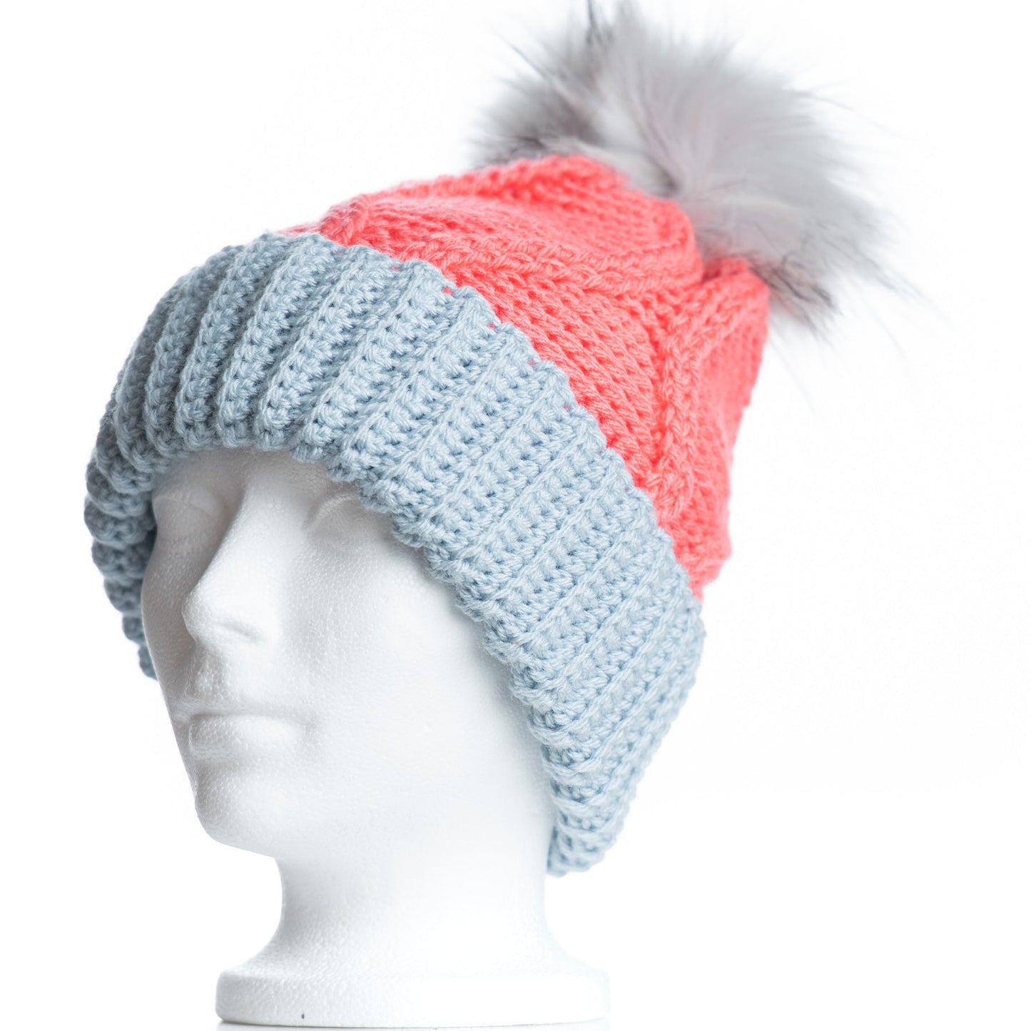 Pink Grapefruit with Silver Blue & Fog Pom