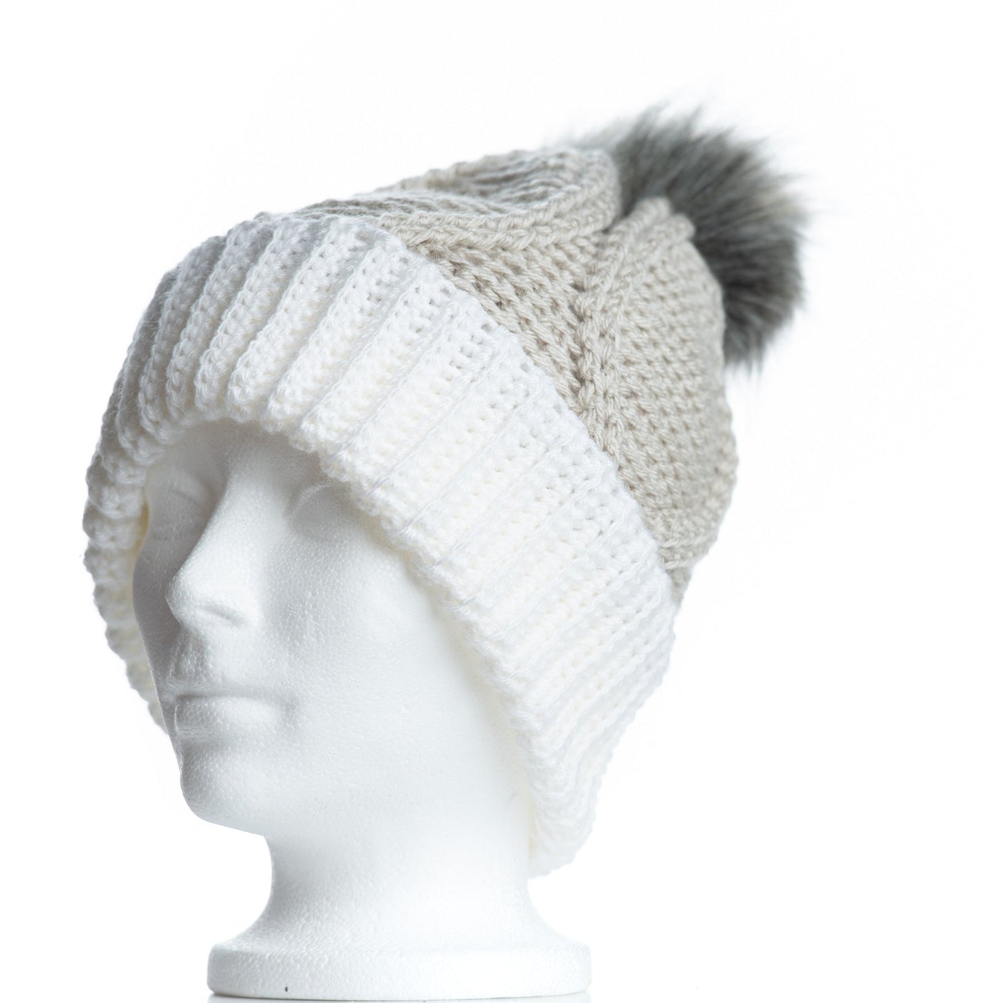 Linen with White & Smoke Pom