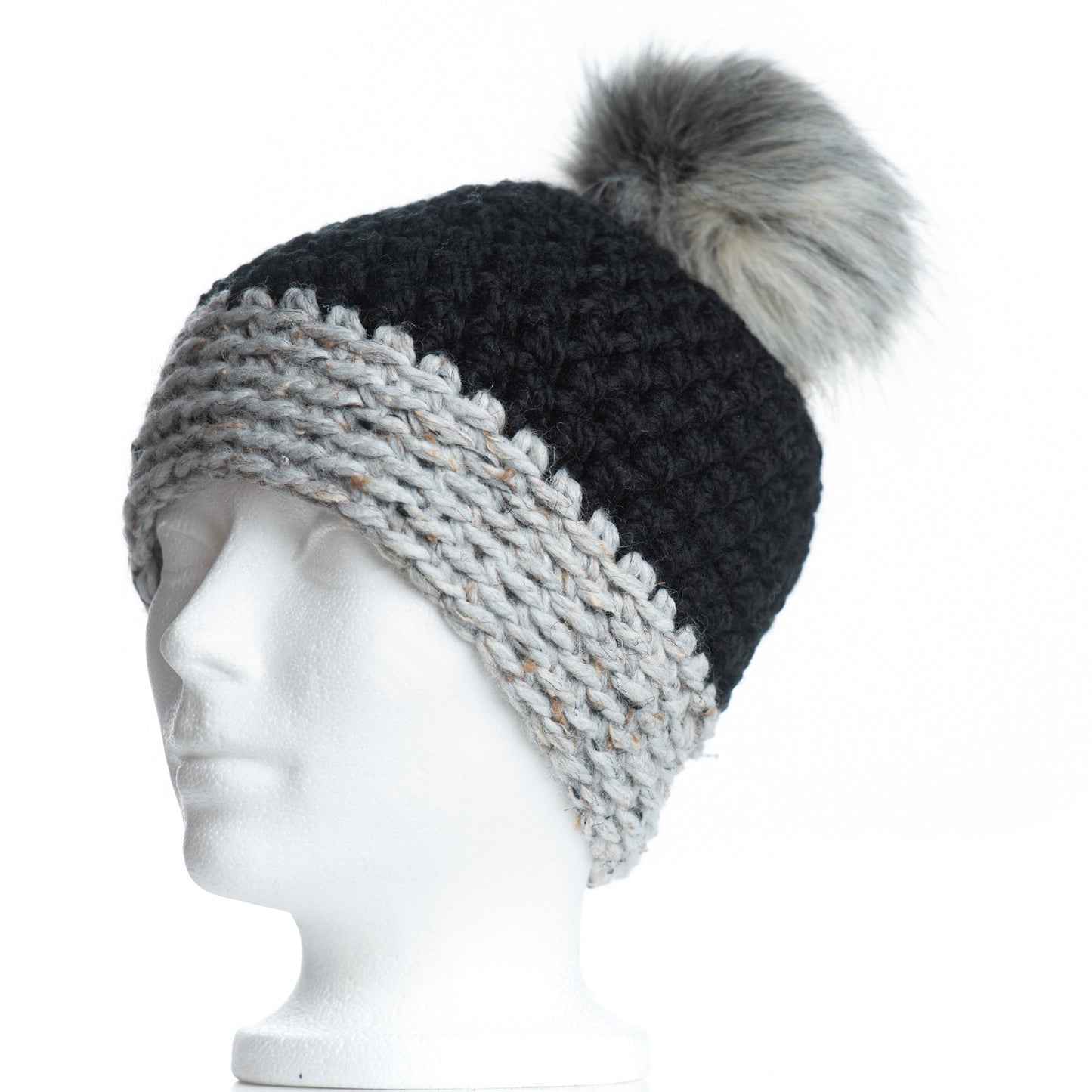 Black with Grey Marble & Smoke Pom