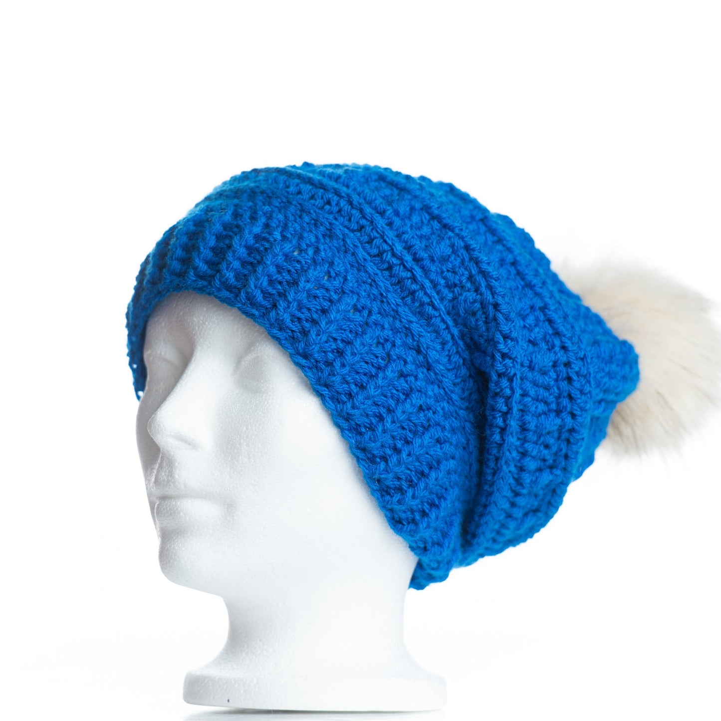Electric Blue with Cream Pom (Slouchy Pom Pom Toque)