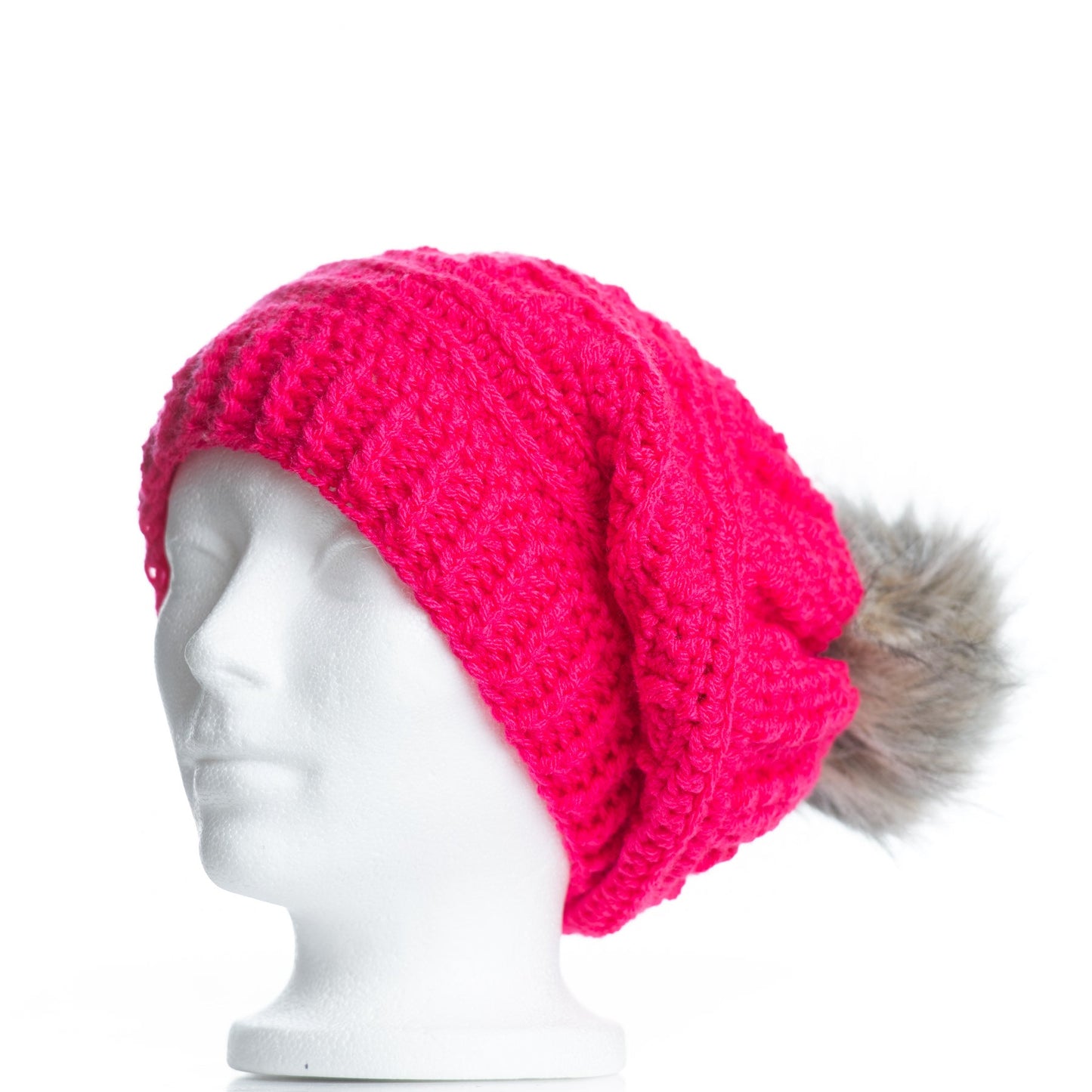 Rose Shocking with Smoke Pom (Slouchy Pom Pom Toque)