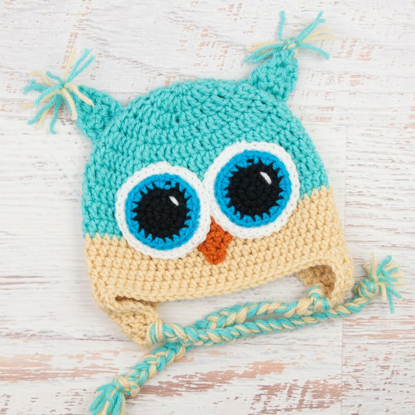 In-Stock 3-10 Year Owl in Aqua Marine with Beige and Aqua Eyes