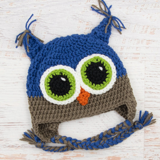 In-Stock 1-3 Year Owl in Colonial Blue and Taupe with Fern Eyes
