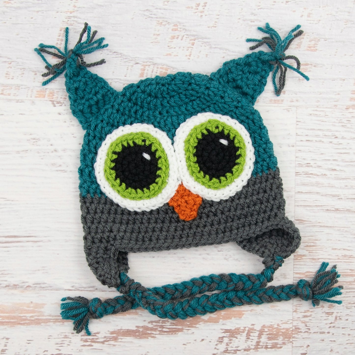 In-Stock 1-3 Year Owl in Peacock and Charcoal with Fern Eyes