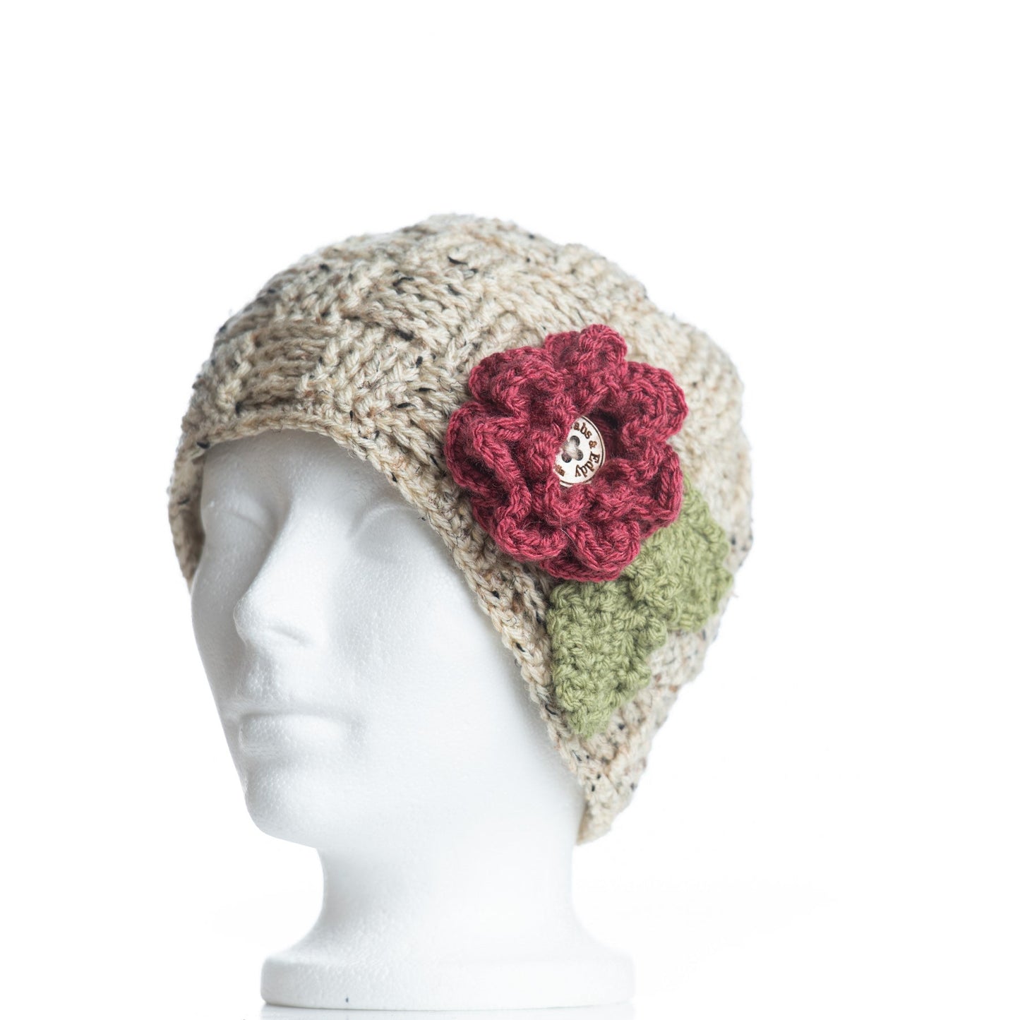 Oatmeal Waffle Beanie with 3 Interchangeable Flowers