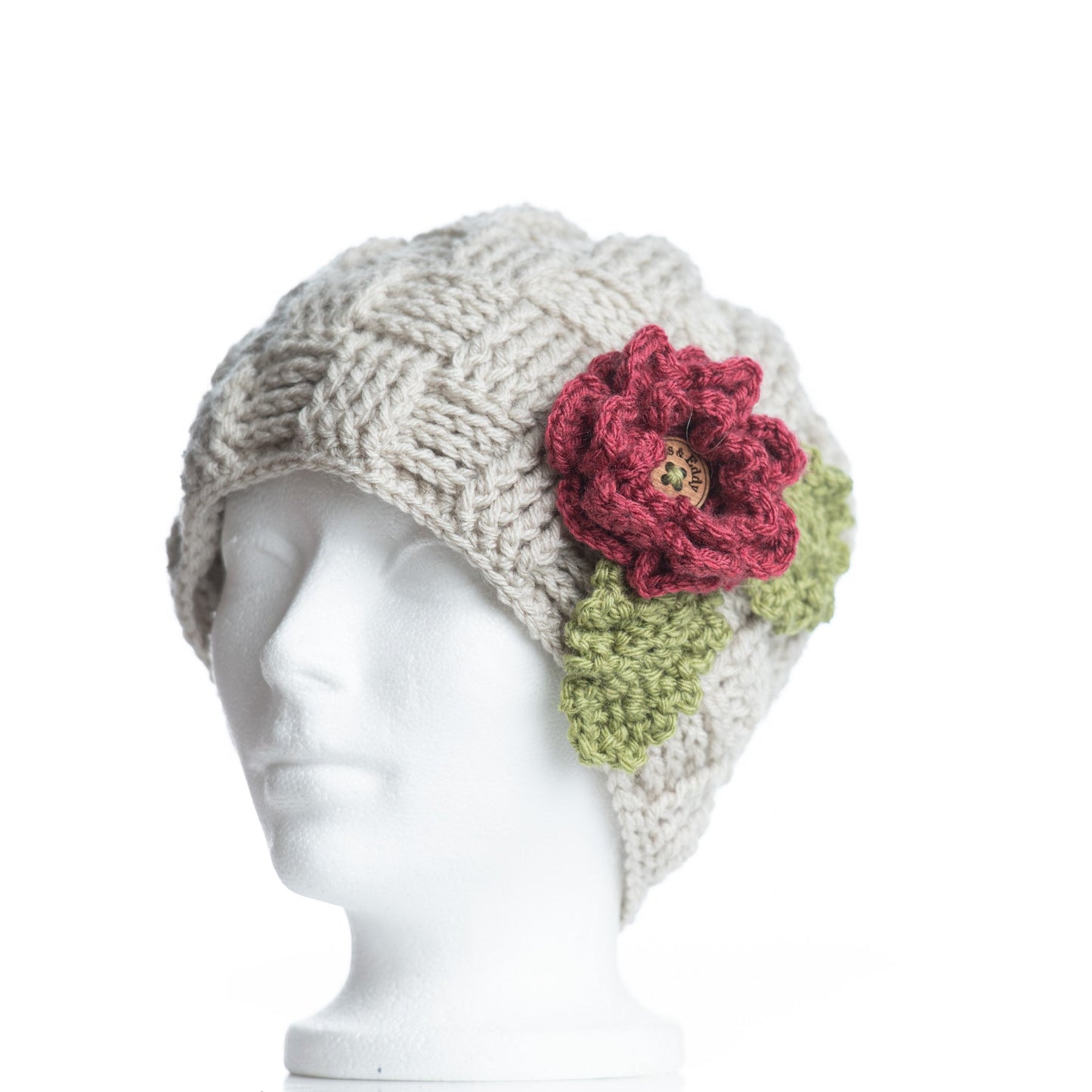 Linen Waffle Beanie with 3 Interchangeable Flowers