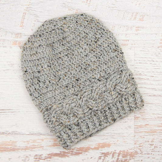 In-Stock 3-10 Year Cabled Slouchy Toque in Grey Marble