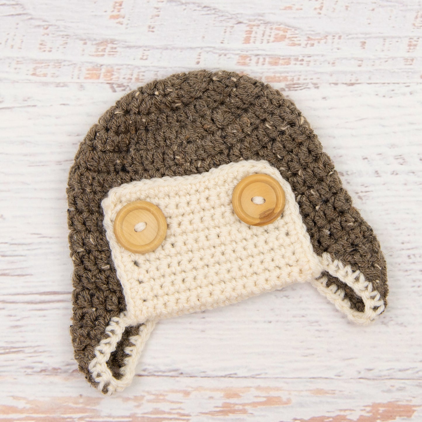 In-Stock 6-12 Month Aviator Hat in Barley with Fisherman