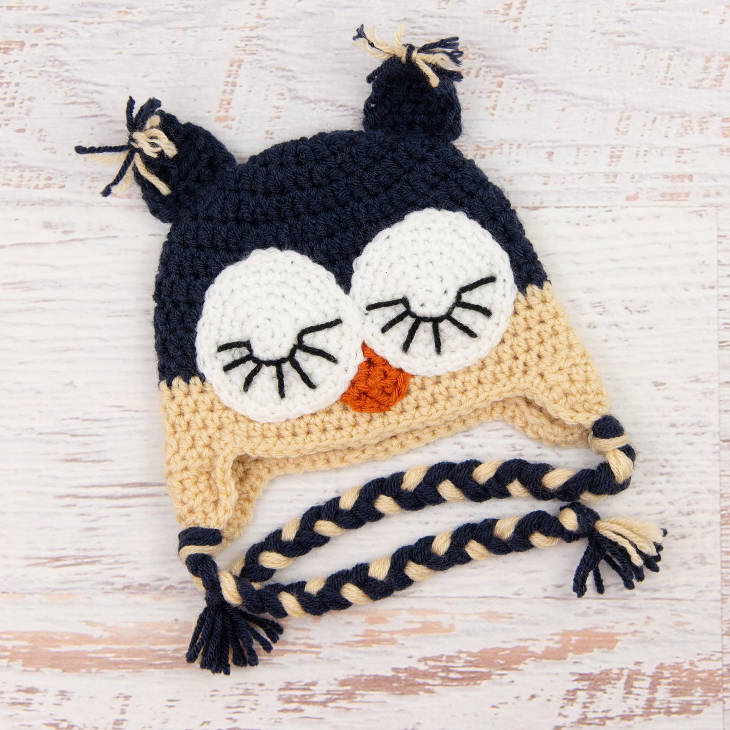 In-Stock 6-12 Month Sleepy Owl in Navy & Beige