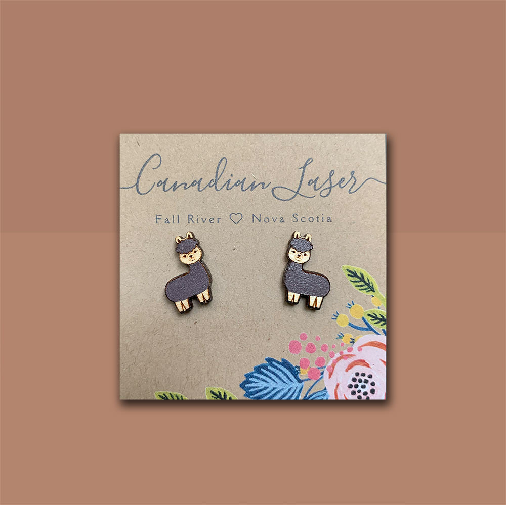 Hand Painted Wooden Studs - Farm Animals - Alpaca