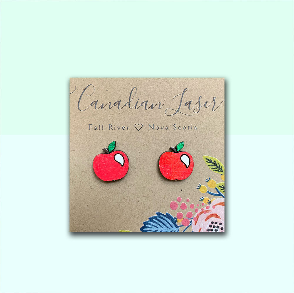 Hand Painted Wooden Studs - Fruit - Apples
