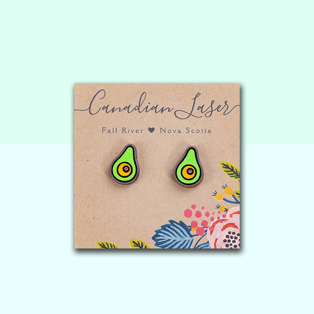 Hand Painted Wooden Studs - Fruit - Avocado