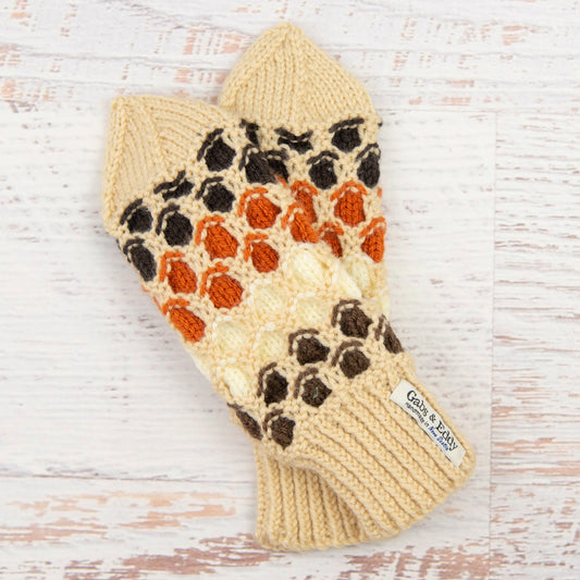 In-Stock Adult Mittens in Beige with Chocolate, Lamb, Orange & Expresso