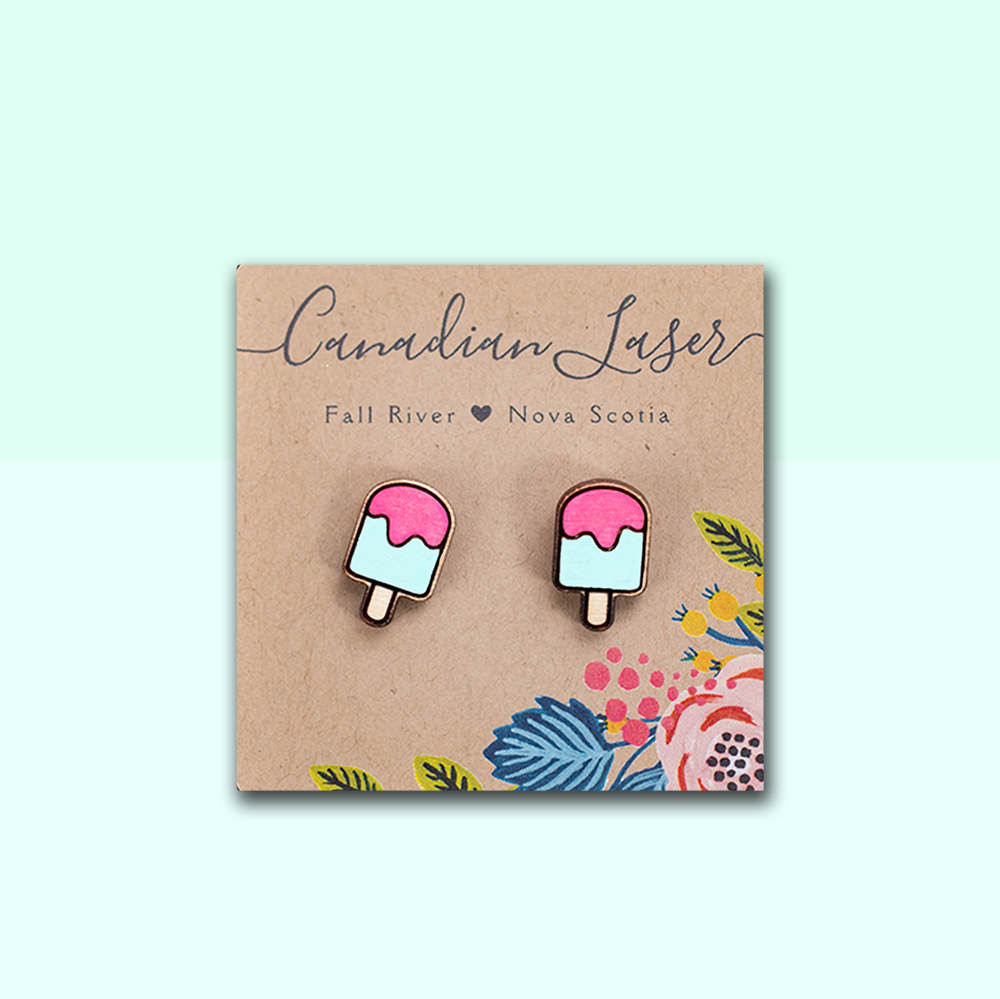 Hand Painted Wooden Studs - Treats - Pink Popsicle