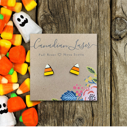Hand Painted Wooden Studs - Holiday - Halloween - Candy Corn