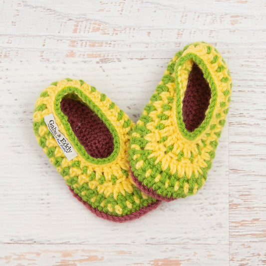 Children's Size 10/11 Slippers in Duckie Yellow, Fern and Antique Rose