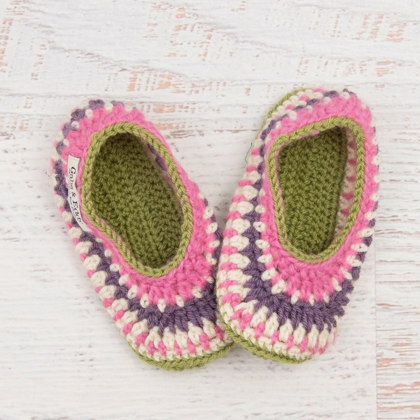 Children's Size 1/2 Slippers in Dusty Green, Pink Poodle, Fisherman & Dusty Purple