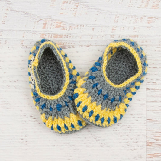 Children's Size 8/9 Slippers in Sapphire, Duckie Yellow and Silver Grey