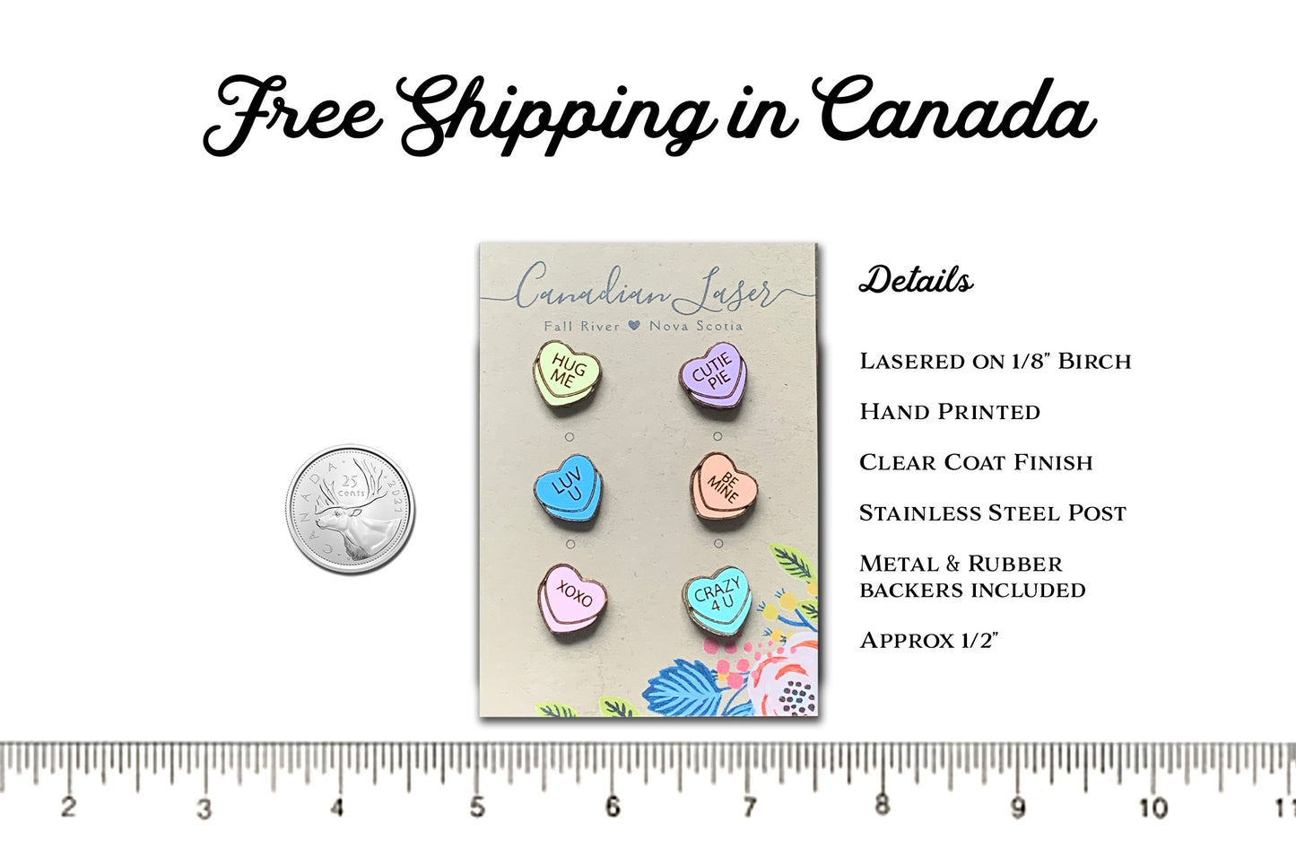 Hand Painted Wooden Studs - Holiday - Valentine's Day - Conversation Love Hearts