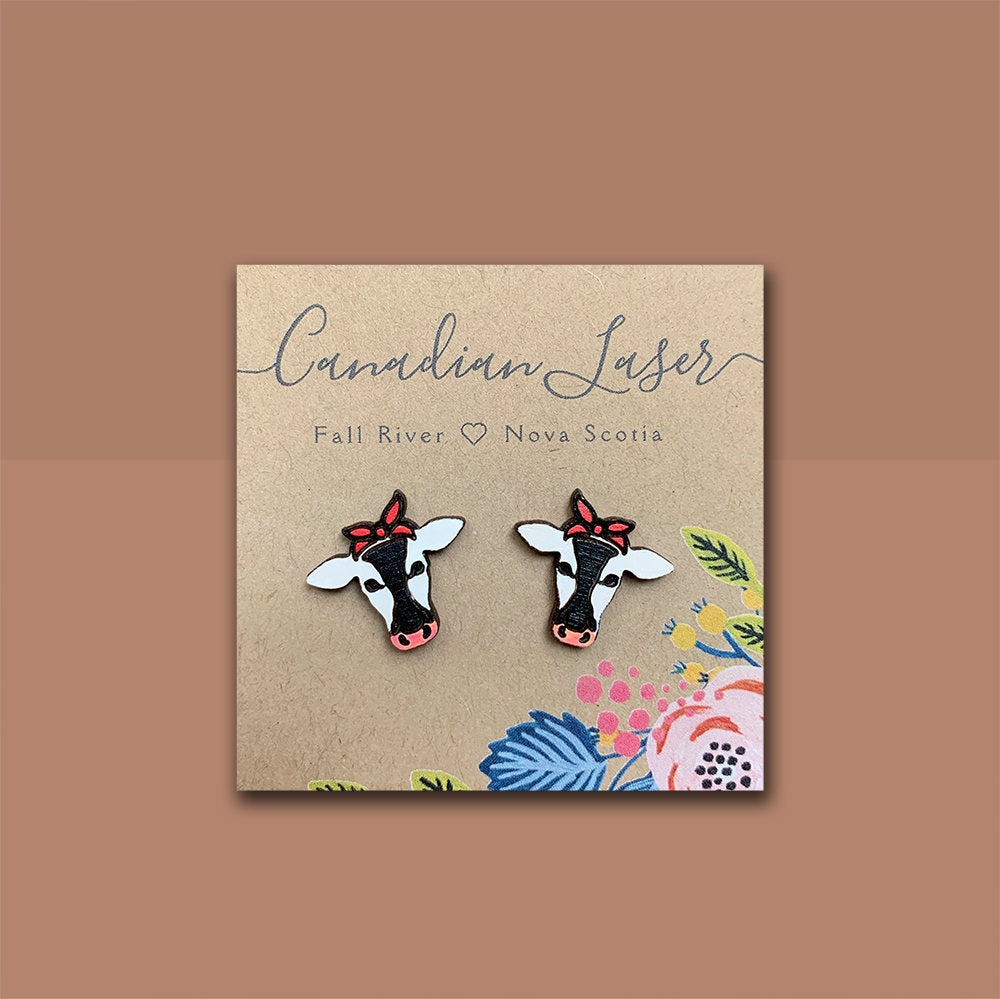 Hand Painted Wooden Studs - Farm Animals - Cows