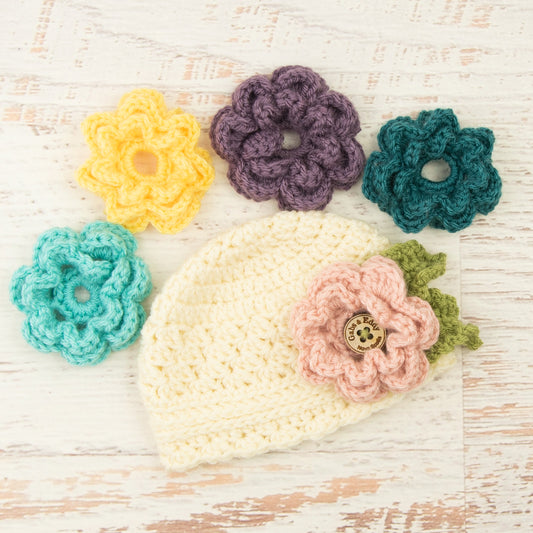 In-Stock 0-6 Month 5 Flower Beanie with 5 Interchangeable Flowers in Fisherman